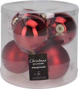 Bombki szklane 6szt 8cm czerwony