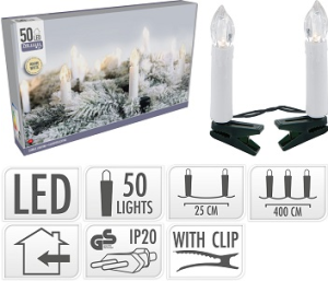 Świeczki na klipsie 50LED ciepły biały