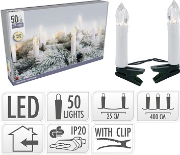 Świeczki na klipsie 50LED ciepły biały