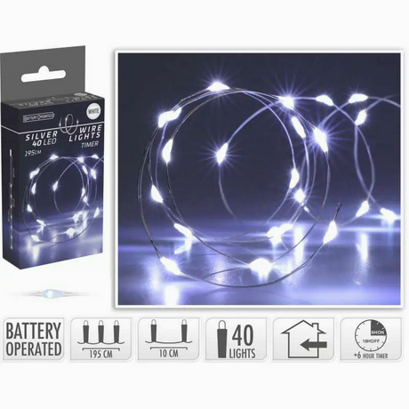 Lampki drucik 40 LED zimny biały timer
