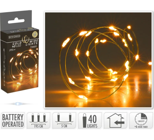 Lampki drucik 40LED złoty timer