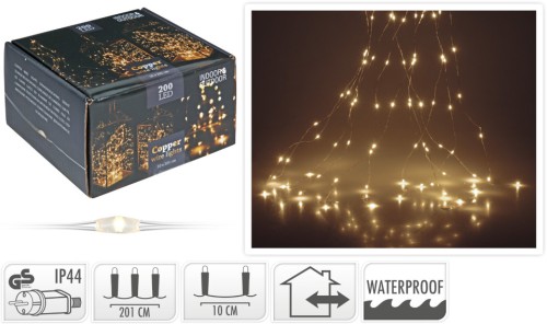 Lampki drucik 200LED ciepły biały - elastyczny sznur świetlny