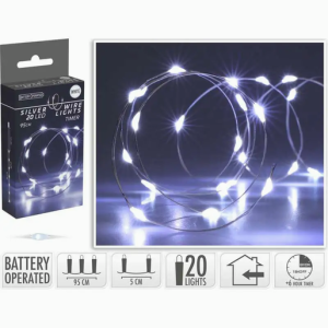 Lampki drucik 20 LED zimny biały z timerem
