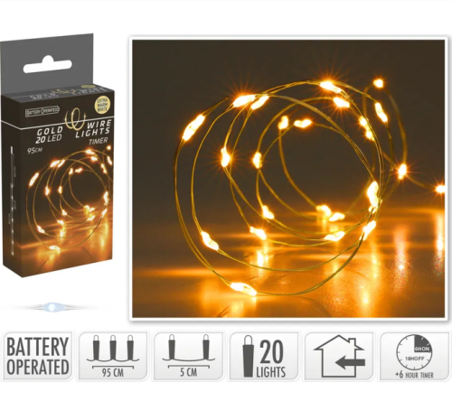 Lampki drucik 20LED złoty z timerem - dekoracyjne oświetlenie