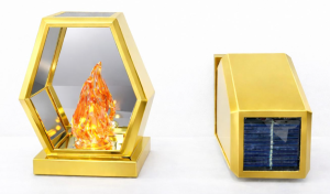Lampion solar złoty żywy płomień szkło 25x20x10cm
