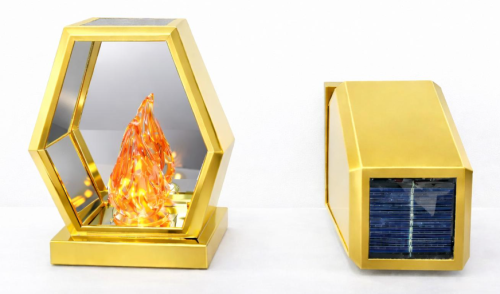 Lampion solar złoty żywy płomień szkło 25x20x10cm