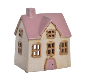 Domek ceramiczny różowo biały 13x10x16cm