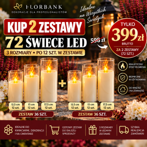 Świece akrylowe LED zestaw 36 szt. 3 rozmiary 12,5/15/17,5 cm
