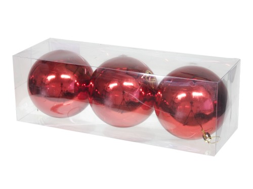 Bombki plastik 12cm 3szt czerwony