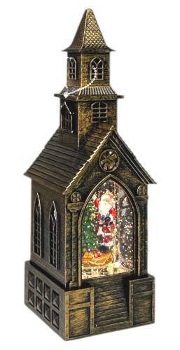 Kościół z wodą i figurką LED 9x8,5x25cm