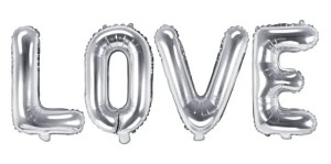 Balon foliowy "Love" srebrny 140x35cm