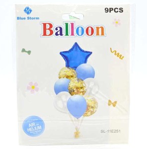 Balony zestaw 9szt. niebieski ze złotym