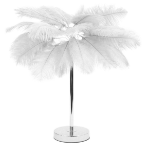 Lampa z piórami białymi srebrna podstawa 60cm
