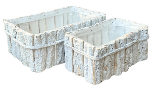 Osłonka z kory prostokątna zestaw 2szt. korytko biały