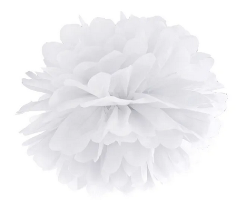 Pompon bibułowy biały 25cm