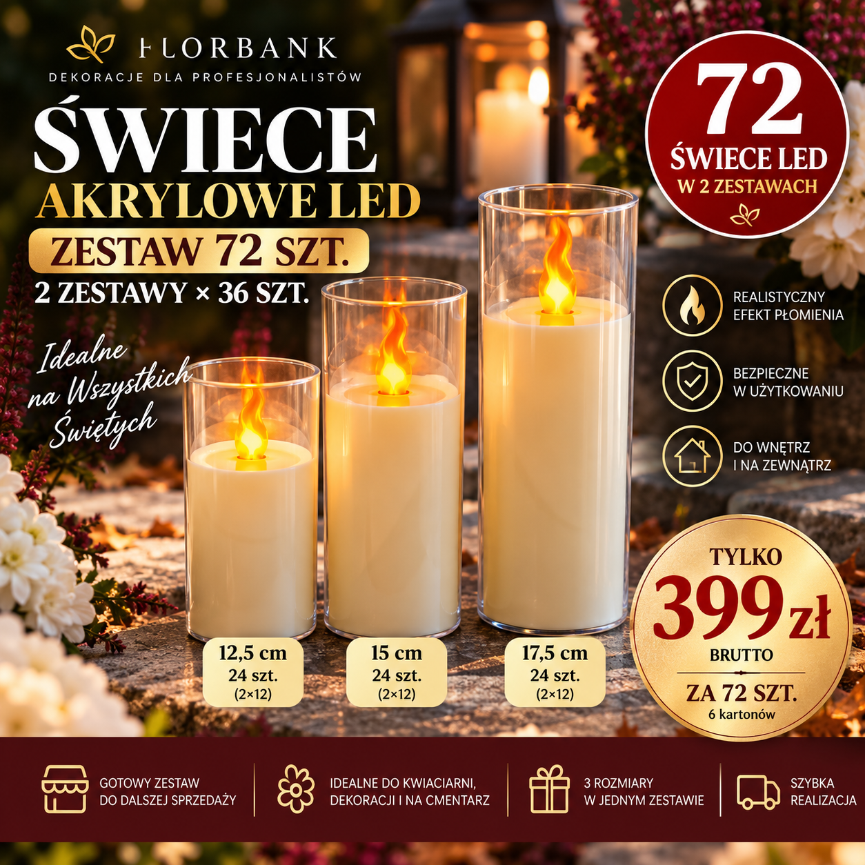 Świece akrylowe LED zestaw 36 szt.